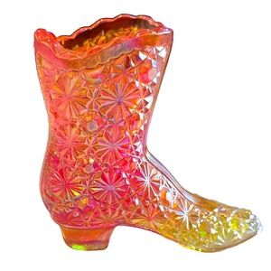 VTG 1970s Fenton Amberina Glass Boot – Daisy & Button Pattern - Victorian Style
